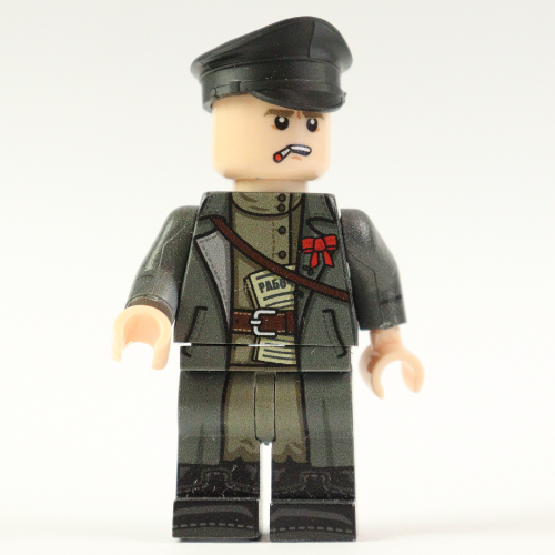 Red Army agitator in greatcoat and cap during the Civil War
