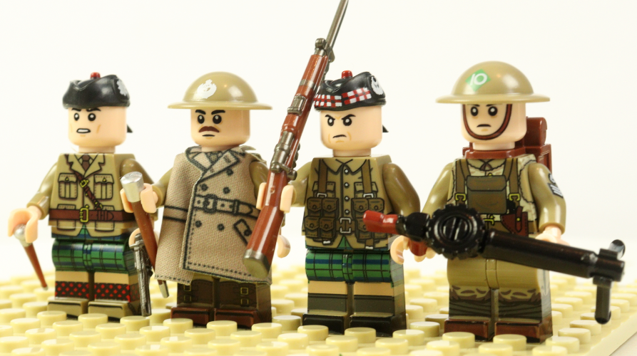 WWII British Infantry and Scottish Highlanders minifigures set of 4, Nevabrick