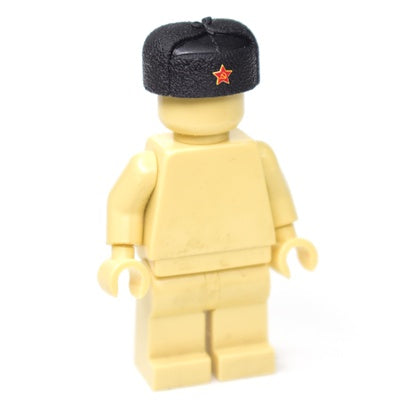 WWII Ushanka hat with red star for LEGO figures. Black