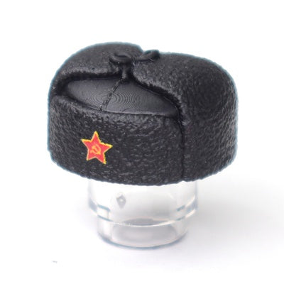 WWII Ushanka hat with red star for LEGO figures. Black