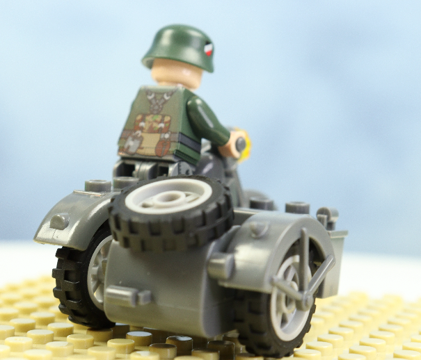 World War II era motorcycle with sidecar.