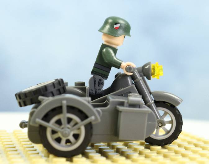 World War II era motorcycle with sidecar.