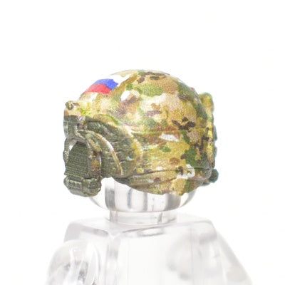 Helmet with headphones, vertical mount, Russian flag, multicam