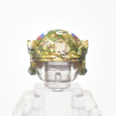 Helmet with headphones, vertical mount, Russian flag, multicam